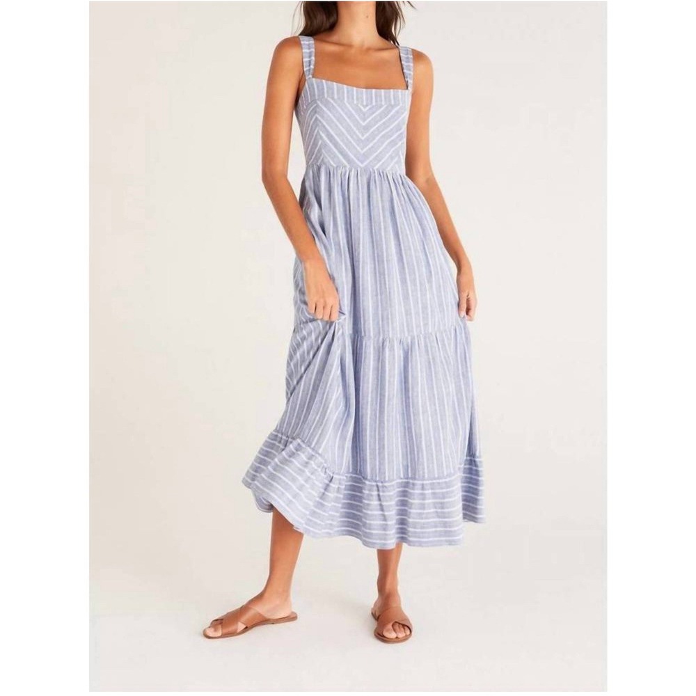 Z Supply Womens Marina Midi Dress Size Large Blue Linen NWT